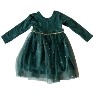 Hanna Andersson Toddler Shimmer Tulle Dress 2T Green Gold Star Celestial Holiday
